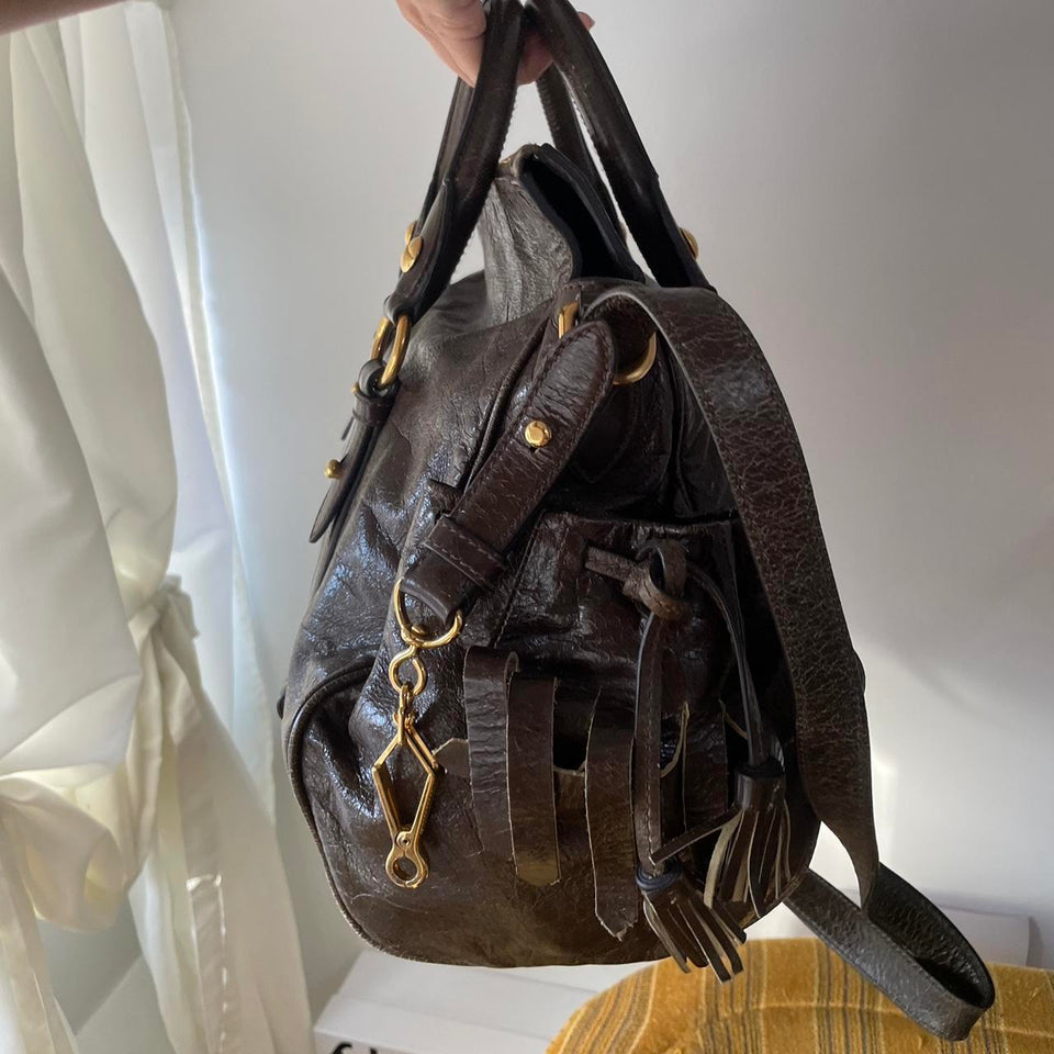 ✨ Authentic Vintage Dark Brown Leather Miu Miu Vitello Lux Bag Pre-owned ✨