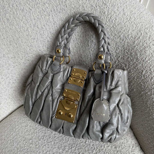✨ Authentic Miu Miu Matelasse Grey Leather Handbag Pre-owned ✨
