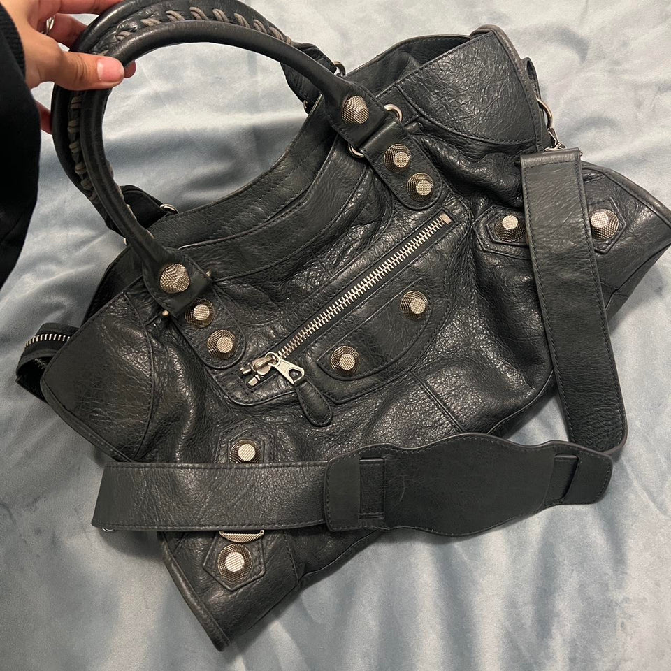 PreOwned balenciaga city bag BLACK/GREY