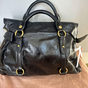 PreOwned Miu Miu VITELLO LUX 2way Hand Bag Shoulder Bag Side Ribbon Black Used 4165