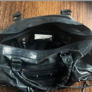 PreOwned Balenciaga city bag gorgeous rare deep blue color
