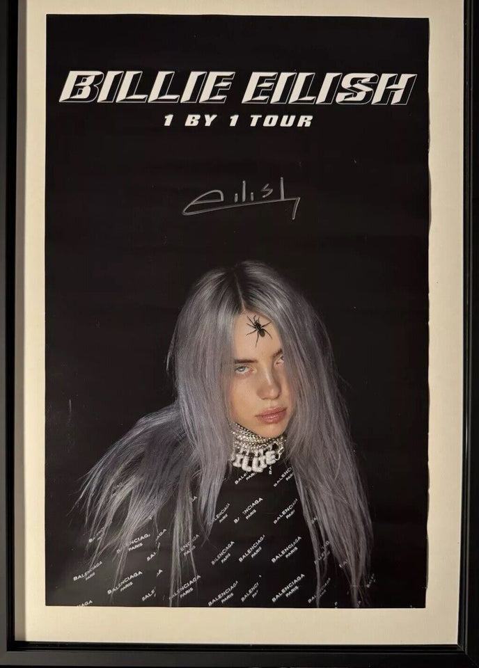 Billie Eilish Signed 1 By 1 Tour 2019 Poster W Lanyard, String Bag & Frame
