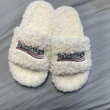 Balenci furry slides in white