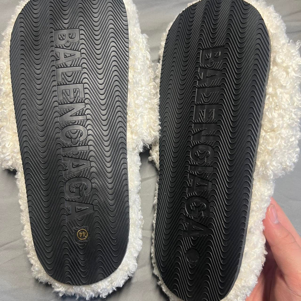 Balenci furry slides in white